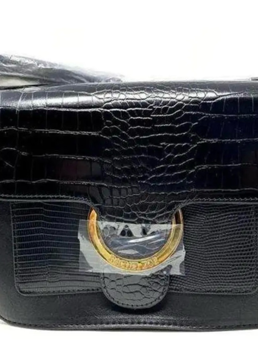 NWT Rachel Zoe Black Croc-Embossed Crossbody with Gold Accents - Picture 6 of 7